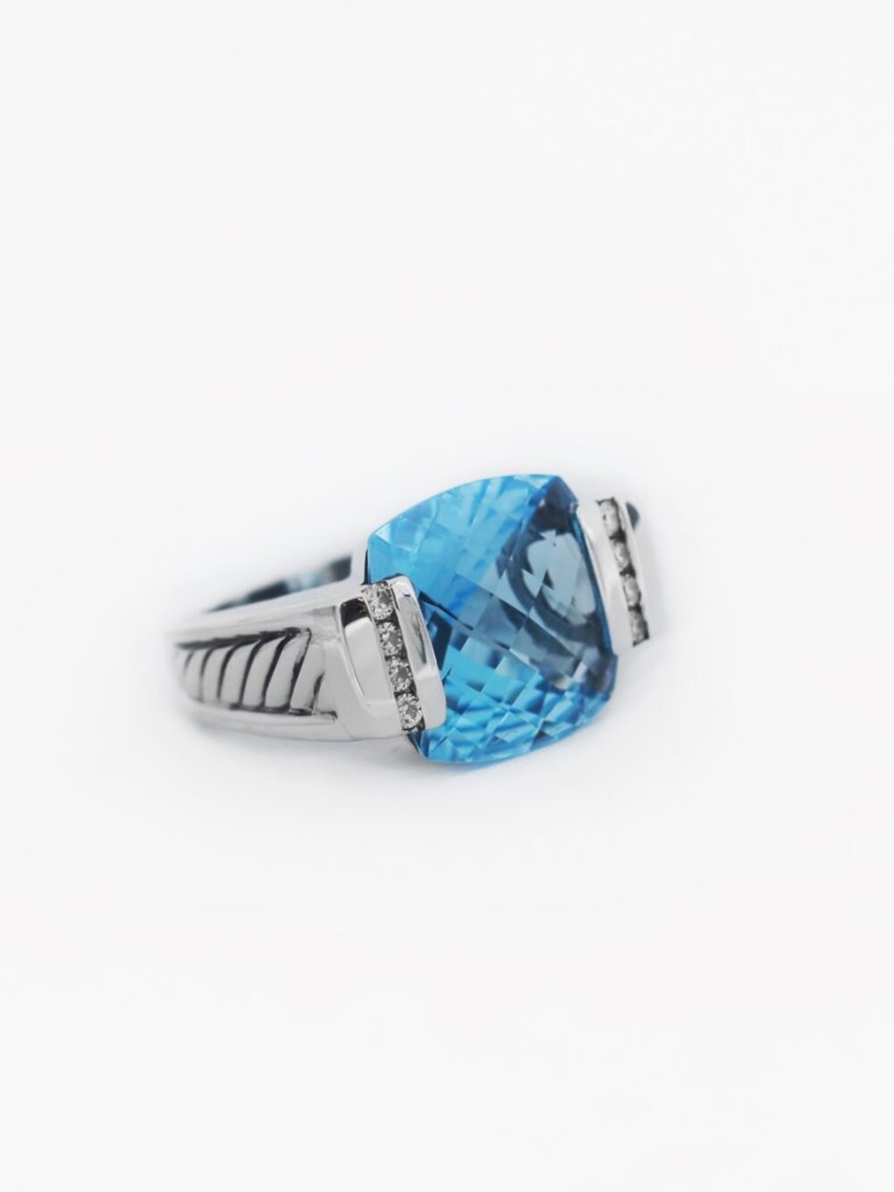 David Yurman 925 Deco Sky Blue Topaz and Diamond Ring